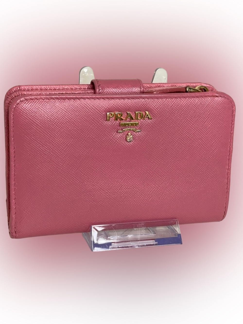 Prada Pink Saffiano Leather Zippy Small Wallet